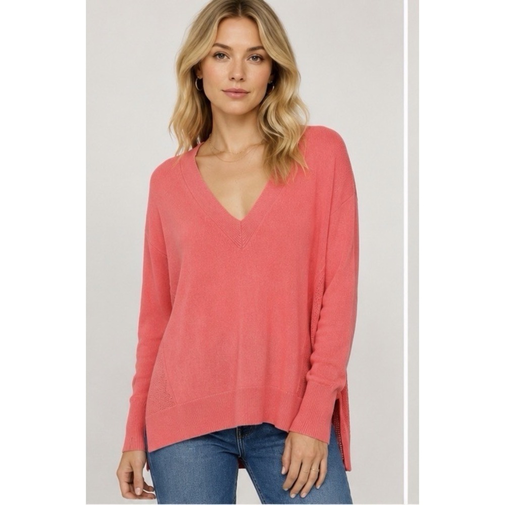 rag & bone 100% Cashmere V-Neck Sweater XS Neon Pink Relaxed Quiet Luxury Preppy